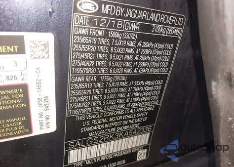 2019 Land Rover Range Rover 3.0L V6 Turbocharged Diesel Hse Td6 from USA, damaged, VIN SALGS2RK3KA542336